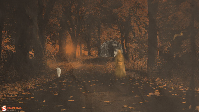 Woman yellow dress walking path free wallpaper - medium preview image