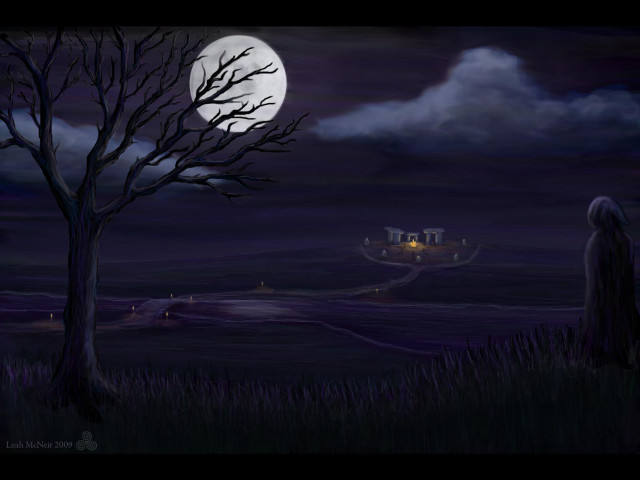 Creepy tree castle night full free wallpaper - medium preview image