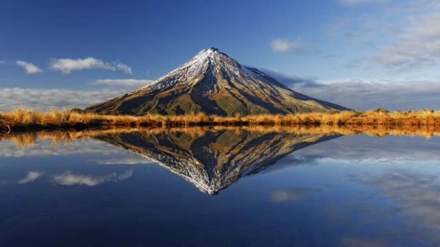 Mountain reflection clouds yellow trees free wallpaper - medium preview image