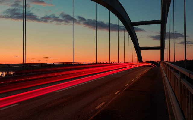 Bridge red lights sunset futurism free wallpaper - medium preview image