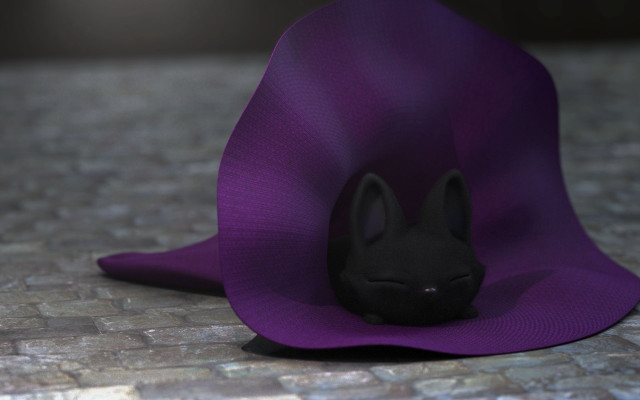 Black cat purple hat cedric free wallpaper - medium preview image