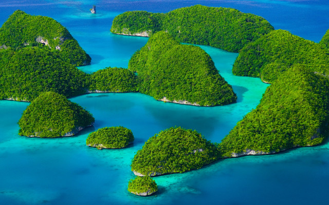 Island forest waterfall ocean sky free wallpaper - medium preview image