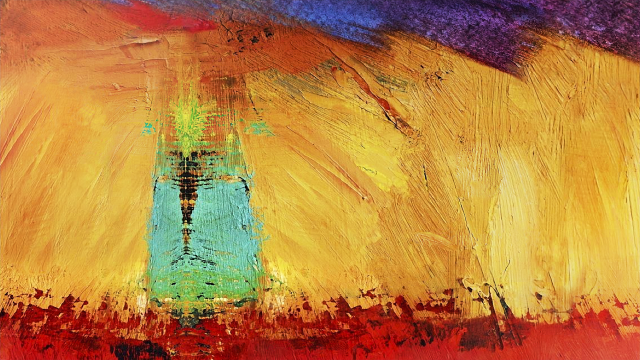 Blue vase yellow background red free wallpaper - medium preview image