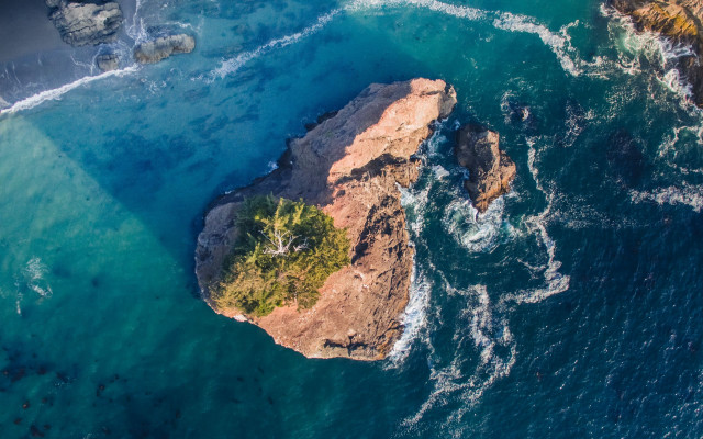 Aerial rock formation tree ocean free wallpaper - medium preview image