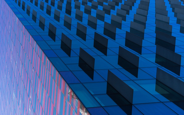 Blue pink pattern building clock free wallpaper - medium preview image