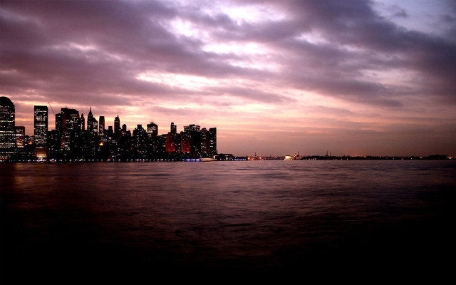 City skyline water dusk purple free wallpaper - medium preview image