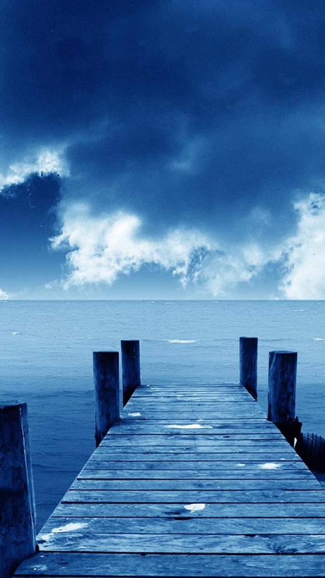 Wooden dock ocean cloudy sky free wallpaper - medium preview image