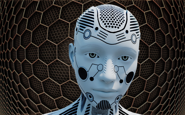 Robot human face cybernetics honeycomb free wallpaper - medium preview image