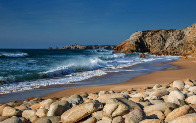 Beach wave person surfboard landscape free wallpaper - medium preview image