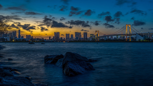 City skyline bridge sunset clouds #2 free wallpaper - medium preview image