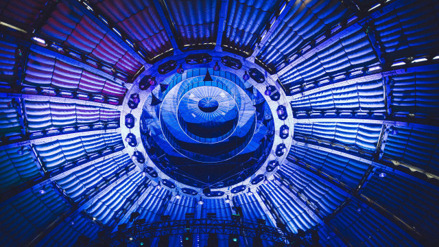 Metal blue light cage cityscape free wallpaper - medium preview image
