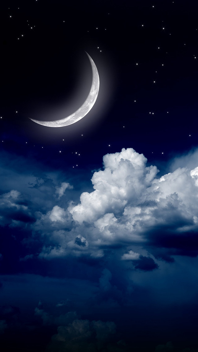 Night sky crescent moon stars free wallpaper - medium preview image