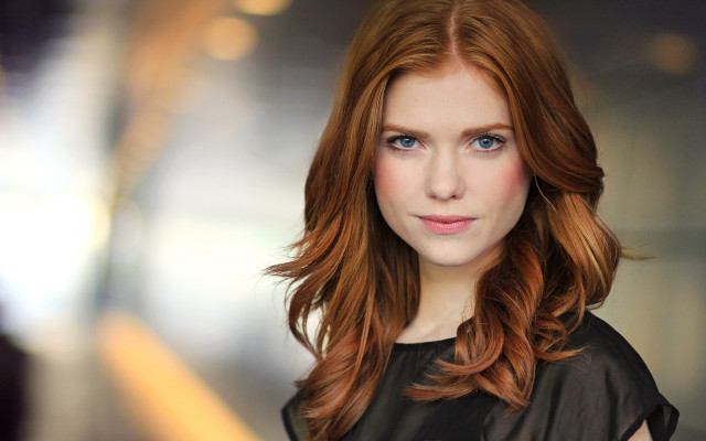 Redhair blueeyes blackdress woman portrait free wallpaper - medium preview image