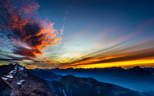 Mountain range sunset clouds forest free wallpaper - medium preview image