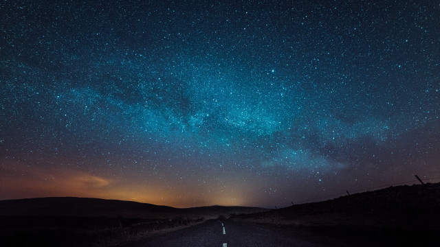 Starry sky night hill fence free wallpaper - medium preview image