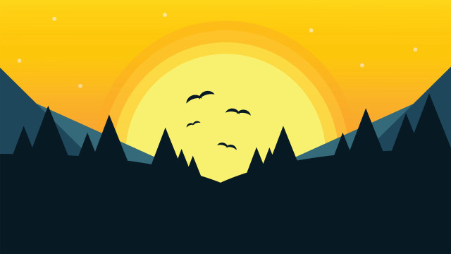 Sunset birds forest mountains yellow free wallpaper - medium preview image