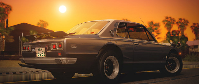 Sunset palm trees car road free wallpaper - medium preview image
