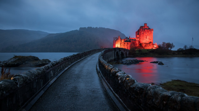 Castle lit night path water free wallpaper - medium preview image
