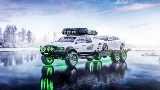 White truck lake mountains nature free wallpaper - medium preview image