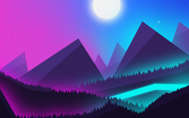 Mountain moon stream trees cityscape free wallpaper - medium preview image