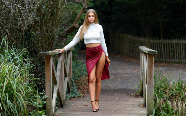 Woman skirt bridge crossed forests free wallpaper - medium preview image