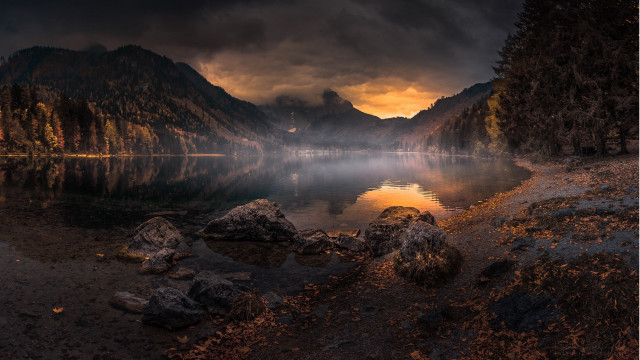 Lake mountains cloudy sky lighthouse free wallpaper - medium preview image