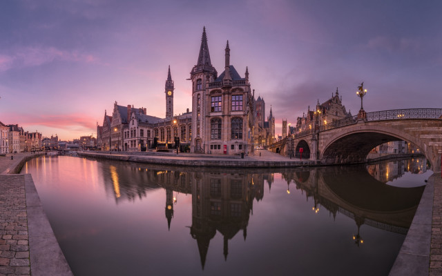 Bridge river building clocktower dusk free wallpaper - medium preview image