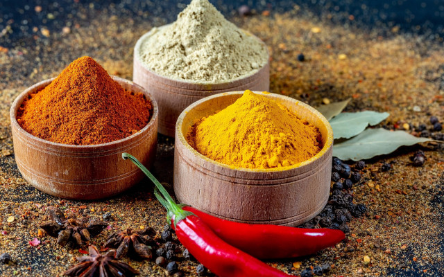Three bowls spices chili pepper free wallpaper - medium preview image