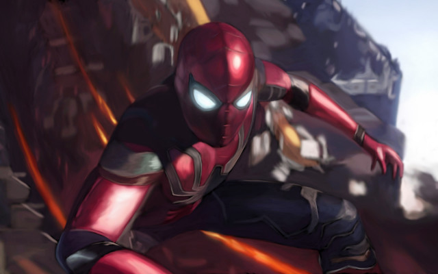 Spiderman red suit running city free wallpaper - medium preview image