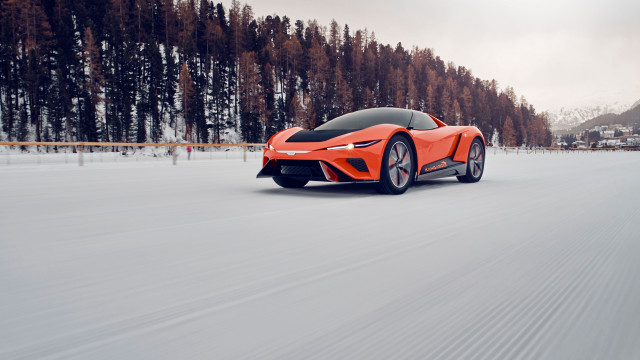 Snowy road car forest sky free wallpaper - medium preview image