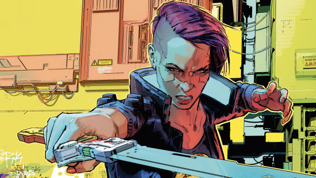 Woman knife cellphone pointing cyberpunk free wallpaper - medium preview image