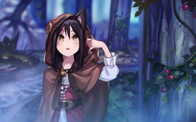 Woman forest brown hoodie anime free wallpaper - medium preview image