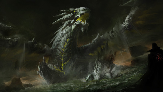 Dragon hooded figure dark background free wallpaper - medium preview image