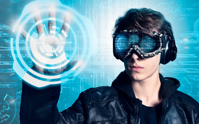 Cyberpunk man virtual glasses leather free wallpaper - medium preview image