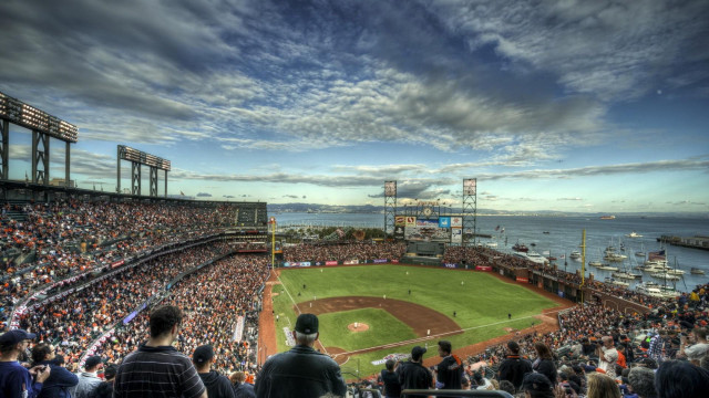 Baseball stadium people cloudy day free wallpaper - medium preview image