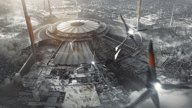 Futuristic city circular structure wind free wallpaper - medium preview image