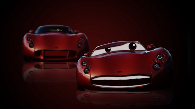 Red car face side photorealism free wallpaper - medium preview image