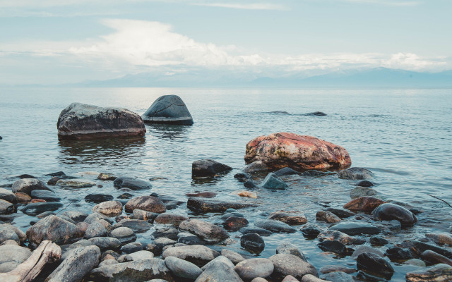Rocky beach mountains cloudy sky #3 free wallpaper - medium preview image