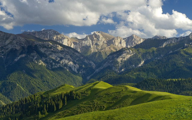 Mountain range green valley clouds free wallpaper - medium preview image