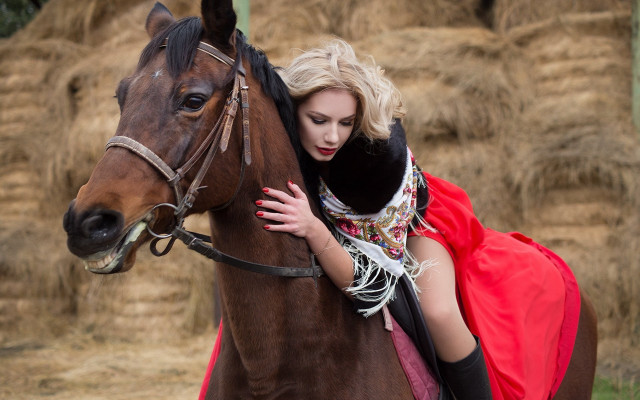 Red dress hugging horse neo free wallpaper - medium preview image
