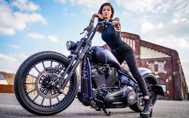 Woman motorcycle outdoors cloudy sky free wallpaper - medium preview image