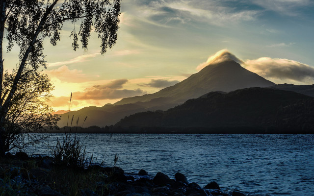 Mountain lake forest sunset clouds #2 free wallpaper - medium preview image