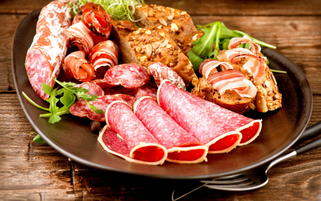 Meats vegetables wooden table food free wallpaper - medium preview image