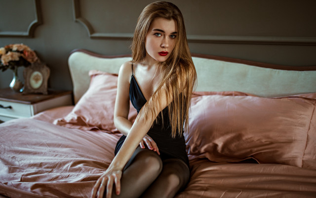 Woman bed pink pillow flower free wallpaper - medium preview image