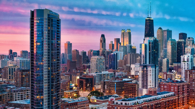 City skyline train dusk pink free wallpaper - medium preview image