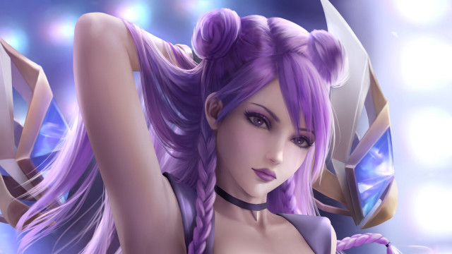 Purple haired sword woman kda free wallpaper - medium preview image
