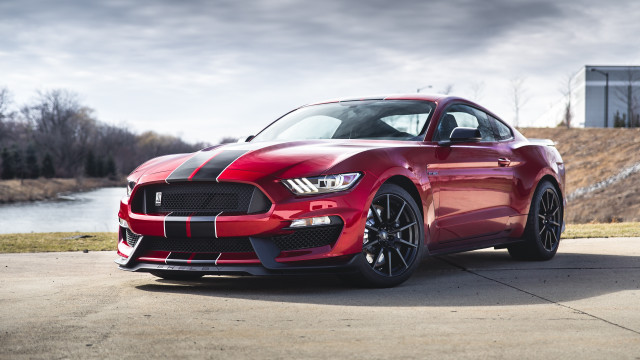 Red mustang river hill cloudy free wallpaper - medium preview image
