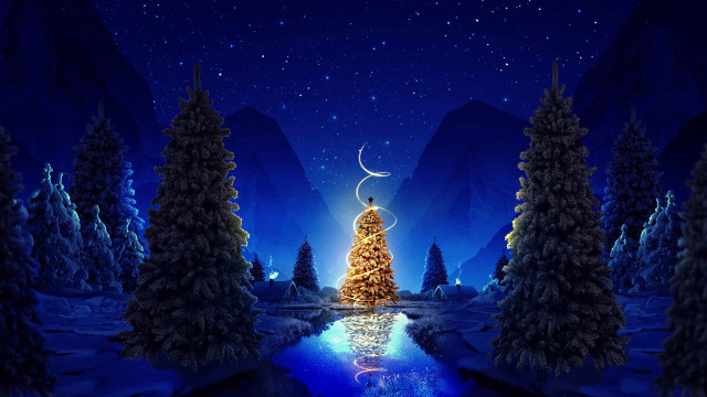 Christmas tree night sky moon free wallpaper - medium preview image