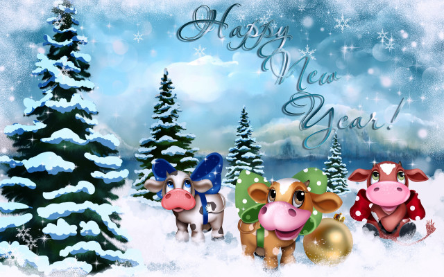 Cows christmas tree snow night free wallpaper - medium preview image