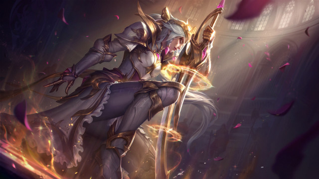 Woman sword armor flames purple free wallpaper - medium preview image